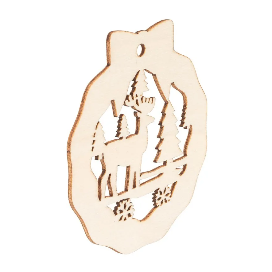 Holz-Deko, Winterszenen, 9 versch. Designs, je 7 Stück, flach, 1,7mm stark, natur, 63 Teile