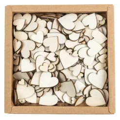 Holzherzen, Vielfalt, 5 verschiedene Größen, naturfarben, 250 Stück