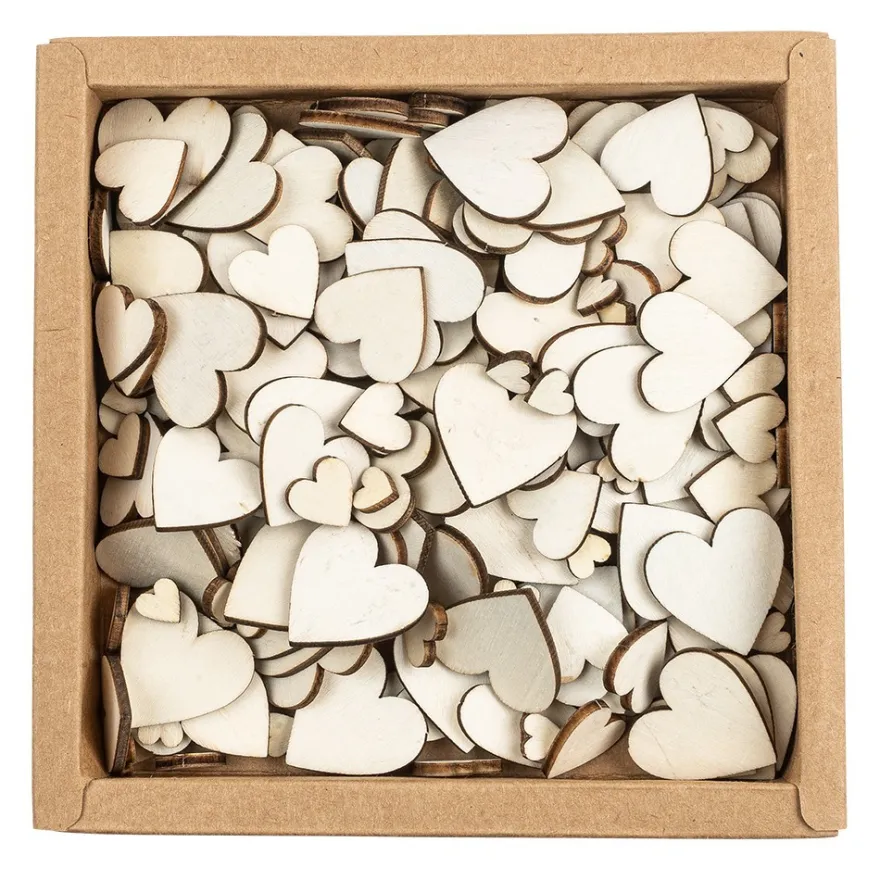 Holzherzen, Vielfalt, 5 verschiedene Größen, naturfarben, 250 Stück