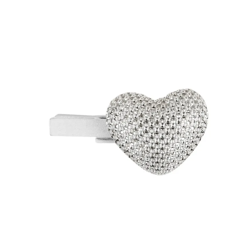 Holzklammern, Glitzerherzen, weiß/silber, 6 Stück