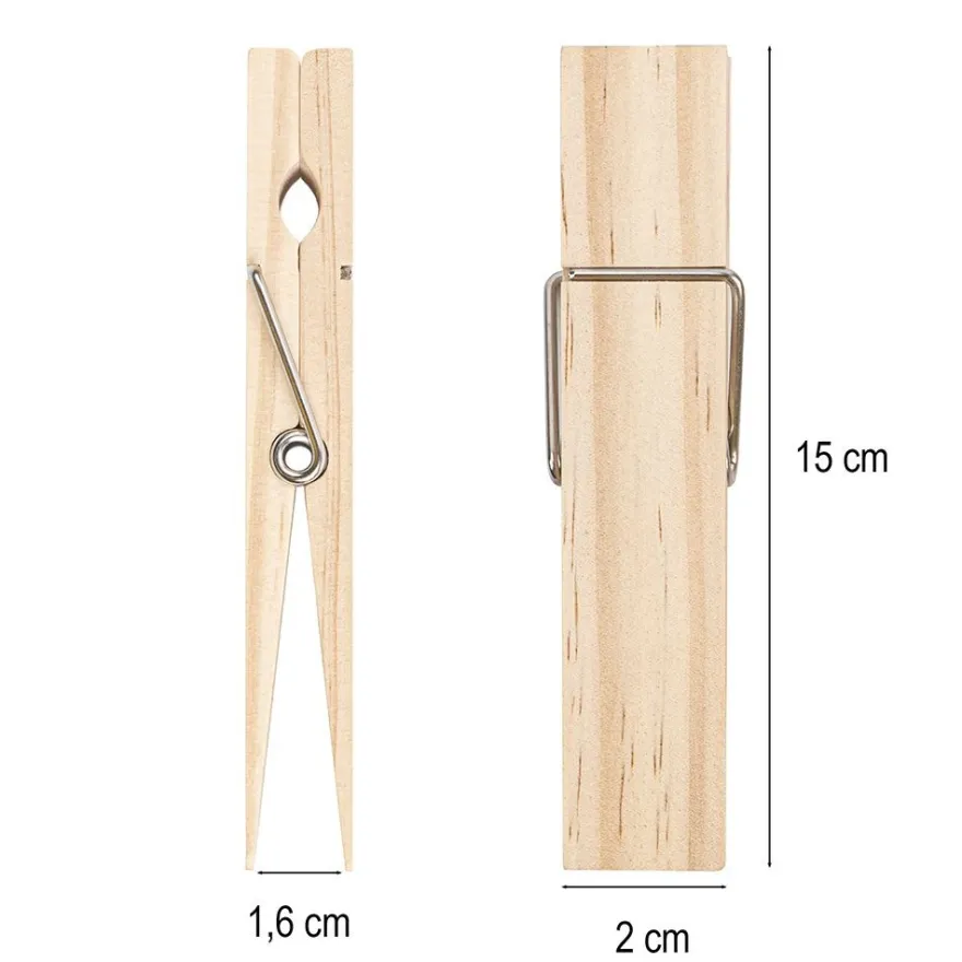 Holzklammern XL, 15cm x 3cm x 2cm, Öffnung bis zu 1cm, natur, 2 Stück