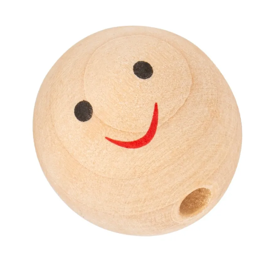 Holzköpfe, lächelnde Gesichter, Ø3cm, halbgebohrtes Loch, 5 Stück