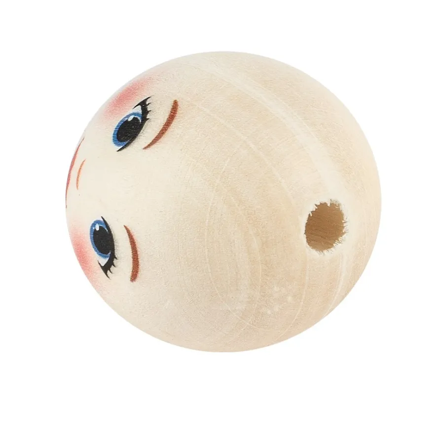 Holzkugeln mit Gesicht, Ø 4cm, mit Loch, 10 Stück