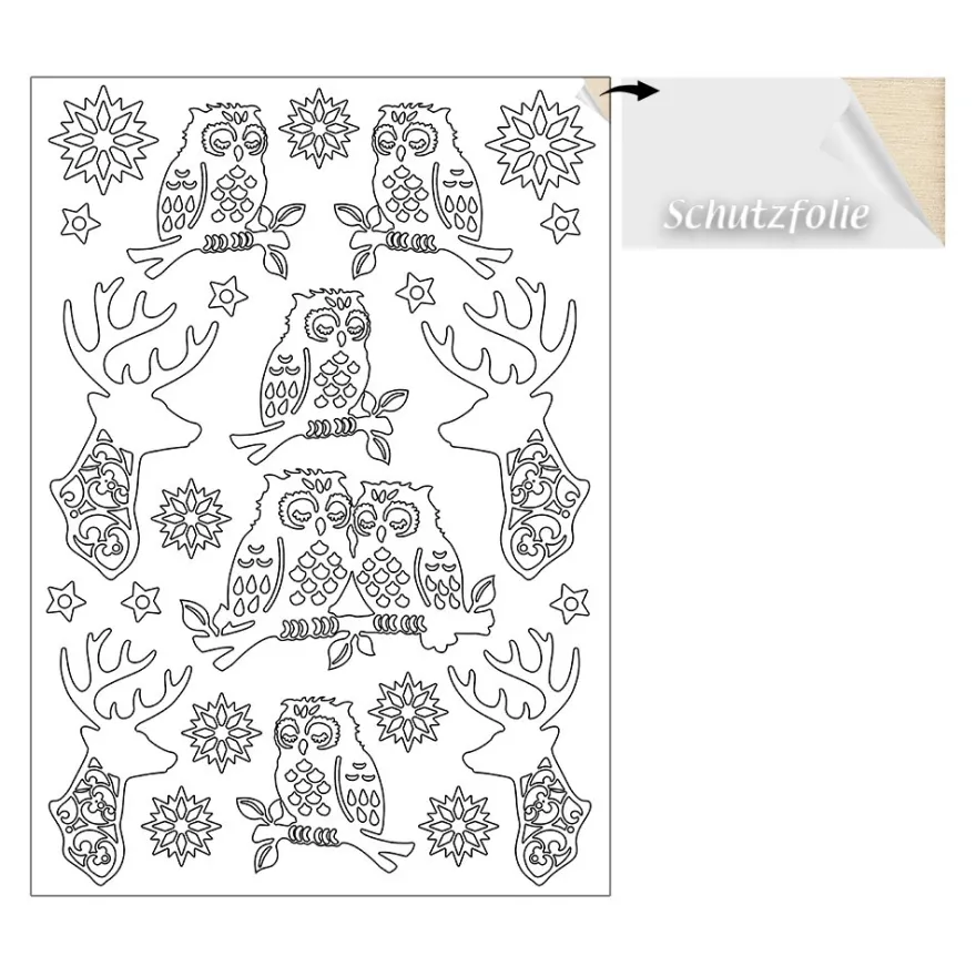 Holz-Laserbogen, Winter/Weihnachten 2, DIN A4, beidseitig klebend, 2,5mm stark, 5 Bogen