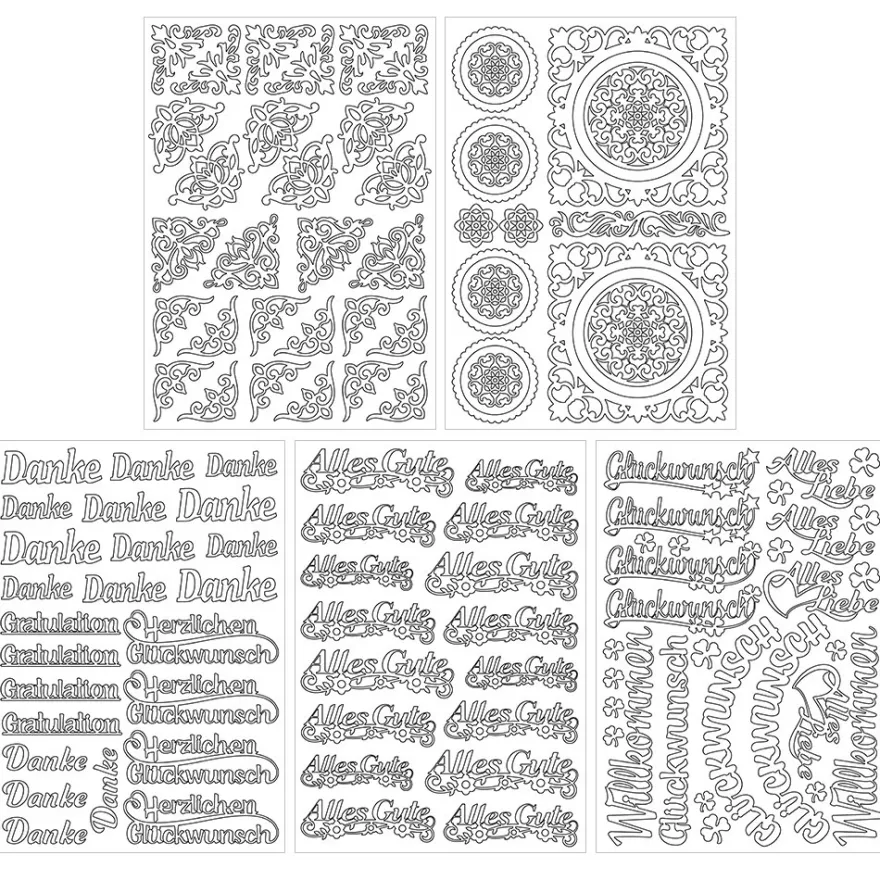 Holz-Laserbogen, Wünsche & Ornamentik, DIN A4, beidseitig klebend, 2,5mm stark, 5 Bogen