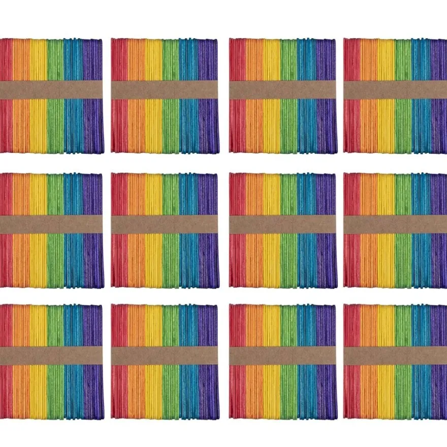 Holzstäbchen, 11,4cm lang, 1cm breit, 6 verschiedene Farben, 600 Stück