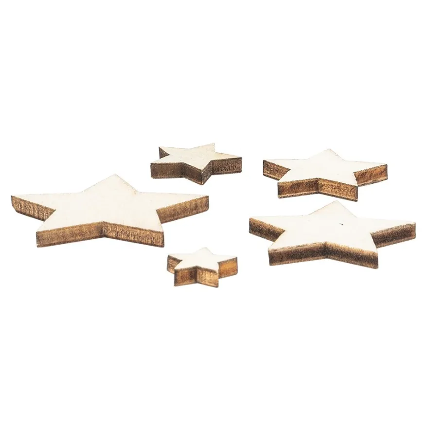 Holzsterne, Vielfalt, 5 verschiedene Größen, naturfarben, 250 Stück