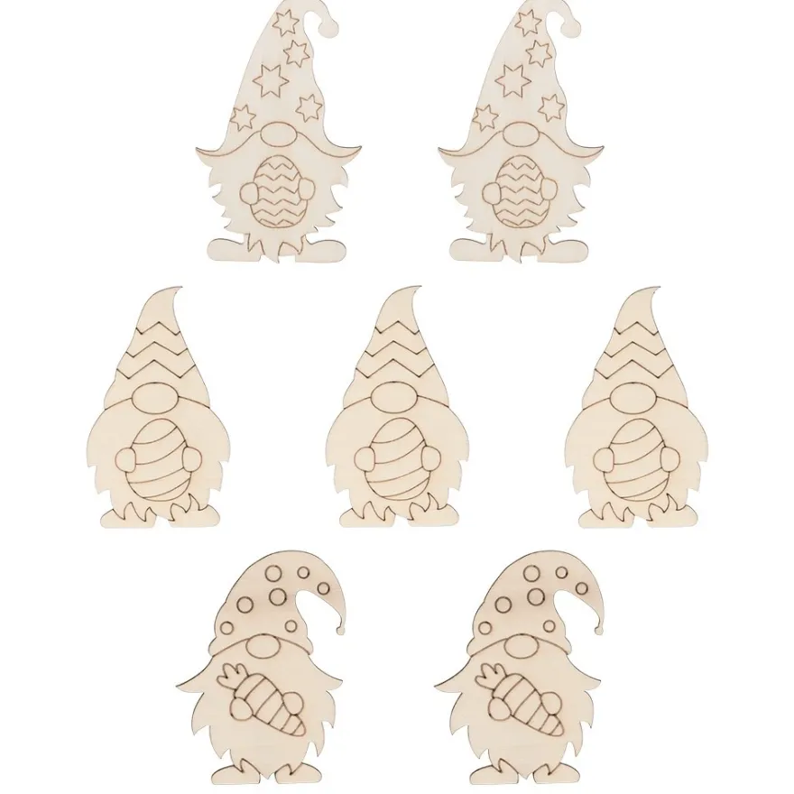 Holz-Wichtel Ostern, verschiedene Designs, 10cm hoch, 2,5mm stark, 7 Stück