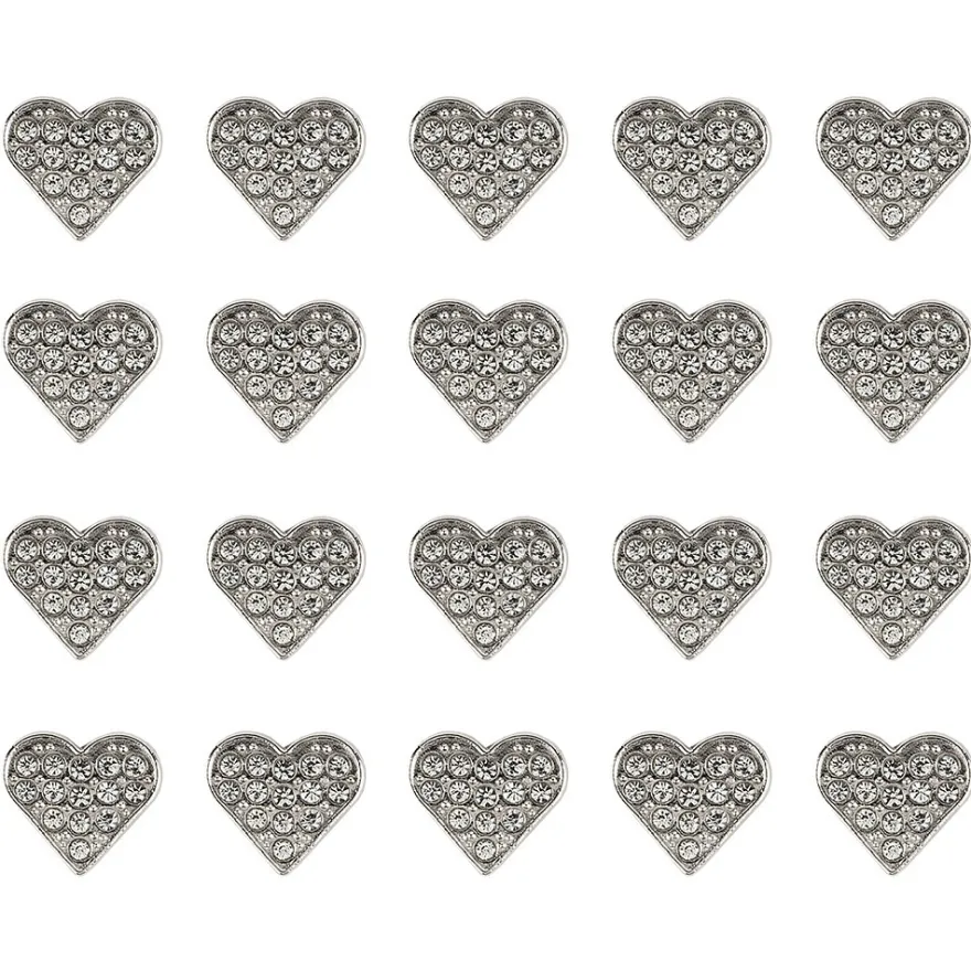 Hot-Fix Glas-Glamour, Herz, 1,4cm x 1,4cm, silber, 20 Stück