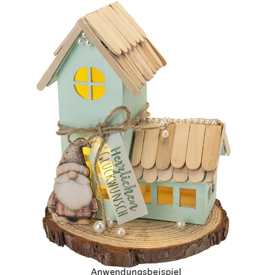 Häuser aus Holz, 4 Größen, mit Öffnung, 4 Stück