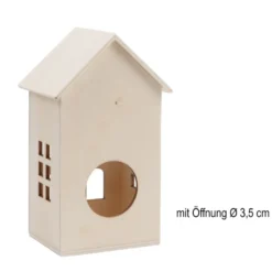Häuser aus Holz, Sortierung 2, 4 Größen und Designs, mit Öffnung, 4 Stück