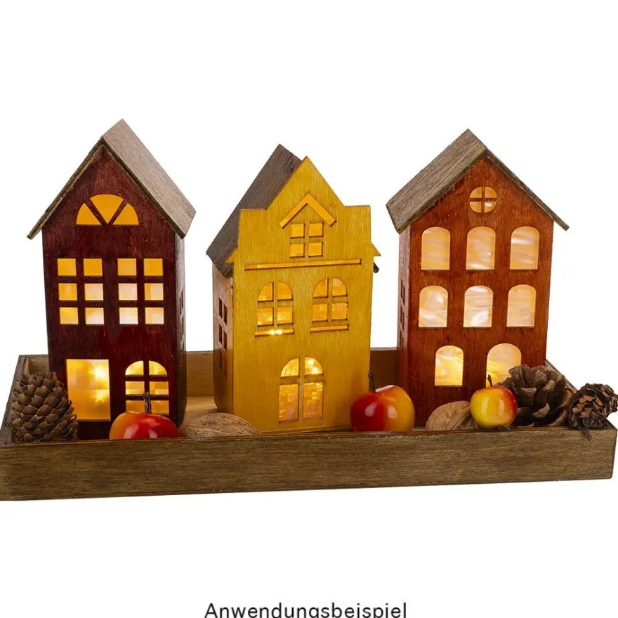 Häuser aus Holz, Sortierung 3, 4 verschiedene Größen und Designs, mit Öffnung, 4 Stück