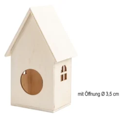 Häuser aus Holz, Sortierung 3, 4 verschiedene Größen und Designs, mit Öffnung, 4 Stück