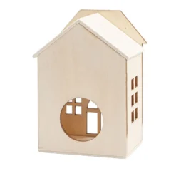 Häuser aus Holz, Sortierung 3, 4 verschiedene Größen und Designs, mit Öffnung, 4 Stück
