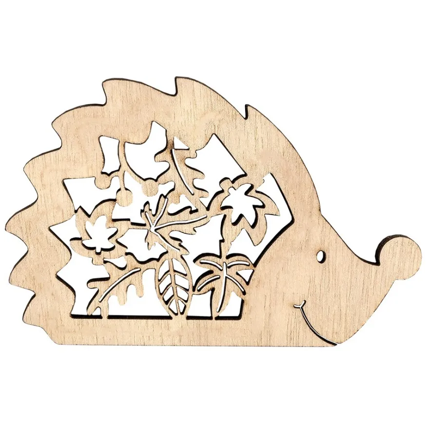 Igel, Holz, 10cm x 6,5cm, 3mm stark, mit gelaserten Deko-Elementen, 3 Stück
