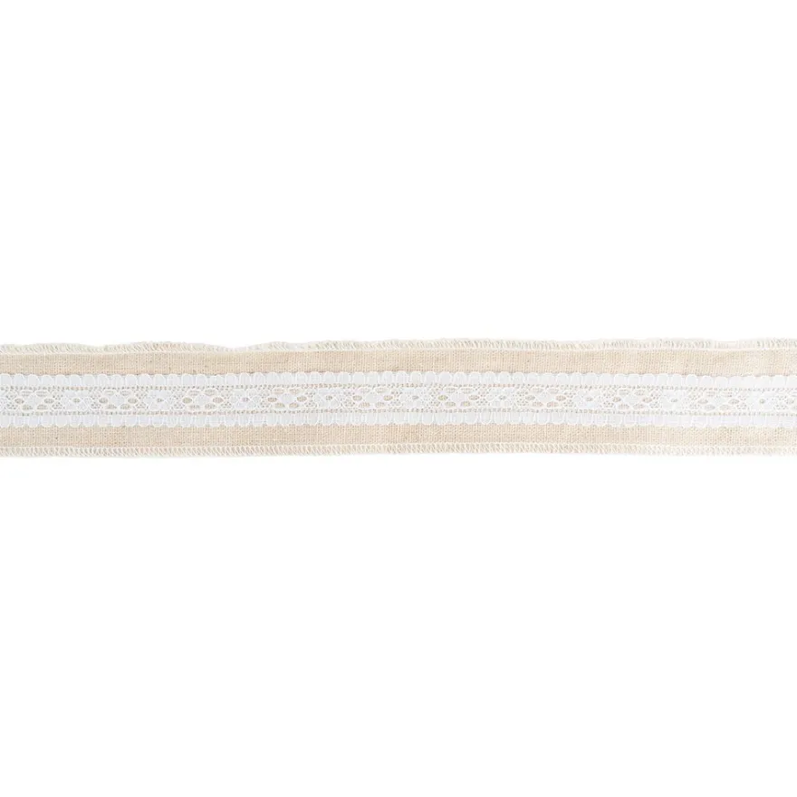 Juteband mit Spitze, Design 4, 4,7cm breit, 5m lang, auf Rolle, natur