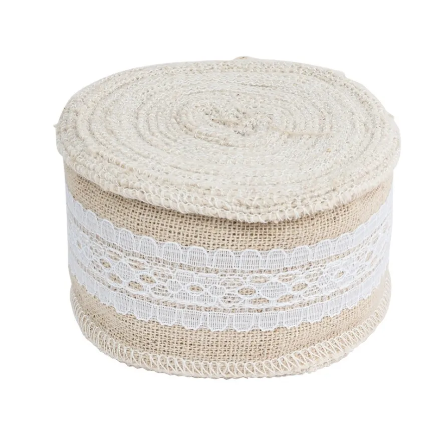 Juteband mit Spitze, Design 4, 4,7cm breit, 5m lang, auf Rolle, natur