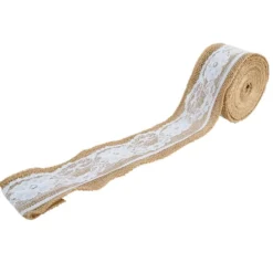Juteband mit Spitze, Design 3, 5,7cm breit, 5m lang, auf Rolle, natur