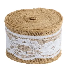 Juteband mit Spitze, Design 3, 5,7cm breit, 5m lang, auf Rolle, natur