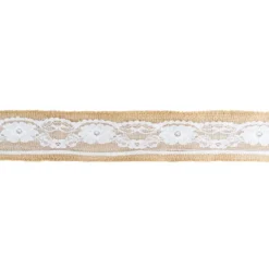 Juteband mit Spitze, Design 3, 5,7cm breit, 5m lang, auf Rolle, natur