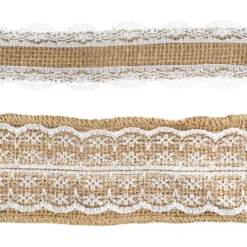 Juteband mit Spitze, 2 verschiedene Größen & Designs, je 1m, natur