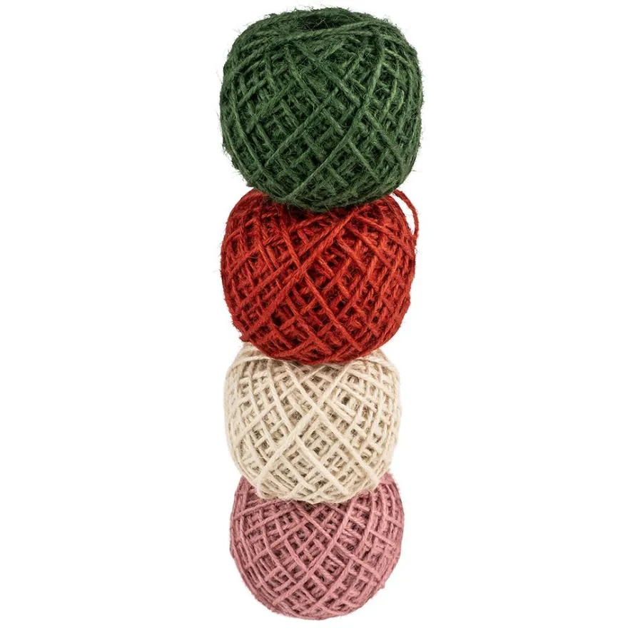 Jutekordeln, Ø 2 mm, verschiedene Farben, je 50 m lang, 4 Stück