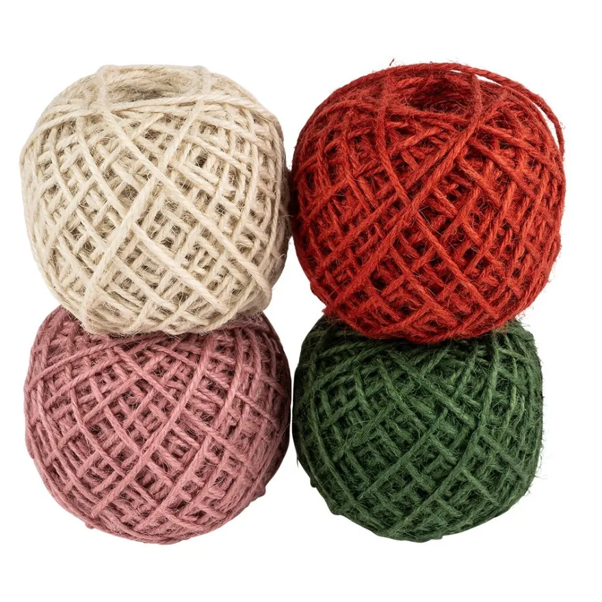 Jutekordeln, Ø 2 mm, verschiedene Farben, je 50 m lang, 4 Stück