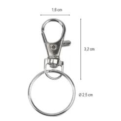 Karabiner mit Schlüsselring Maße Schlüsselring Ø2,5cm, silberfarben, 30 Stück