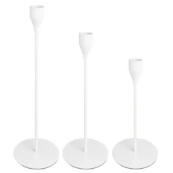 Kerzenhalter, für Stabkerzen, 3 verschiedene Höhen, Fuß Ø 10cm, weiß, 3 Stück