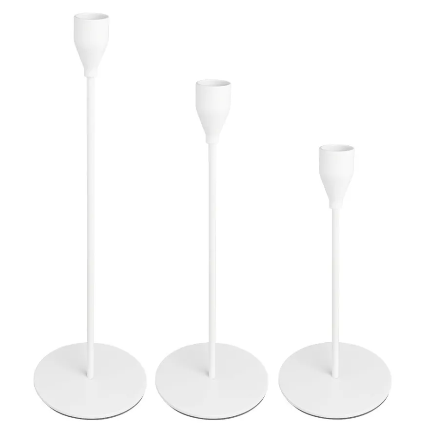 Kerzenhalter, für Stabkerzen, 3 verschiedene Höhen, Fuß Ø 10cm, weiß, 3 Stück