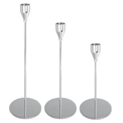 Kerzenhalter, für Stabkerzen, 3 verschiedene Höhen, Fuß Ø 10cm, silber, 3 Stück