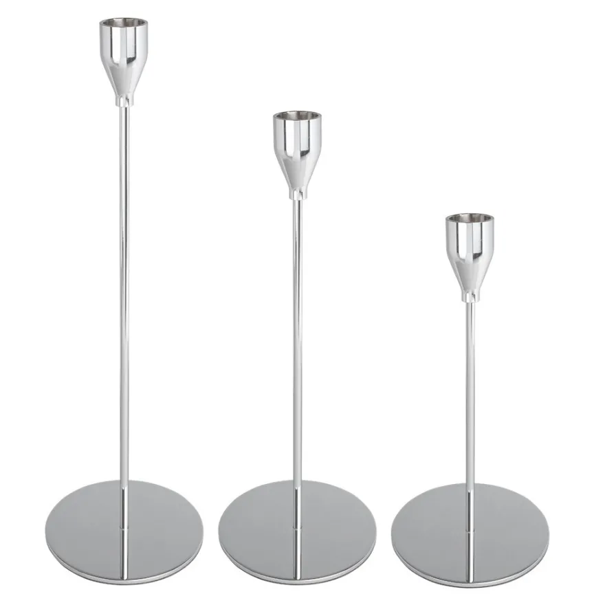 Kerzenhalter, für Stabkerzen, 3 verschiedene Höhen, Fuß Ø 10cm, silber, 3 Stück