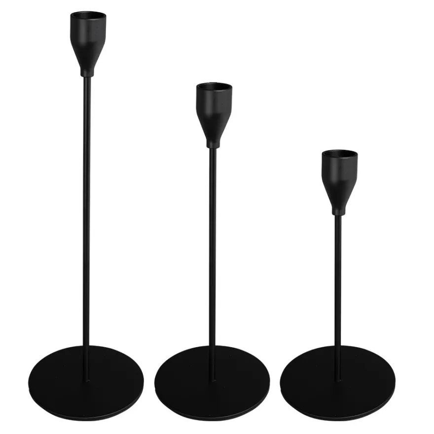 Kerzenhalter, für Stabkerzen, 3 verschiedene Höhen, Fuß Ø 10cm, schwarz, 3 Stück