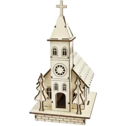 Kirche, Holz, zum Zusammenbauen, 22,5cm x 11,5cm x 13,5cm
