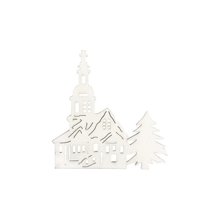 Kirchen aus Holz, weiß, 7,5cm x 7,9cm x 0,3cm, 16 Stück