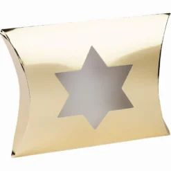 Kissentaschen mit Stern-Ausstanzung, 14cm x 15cm x 11,5cm, Spiegelkarton, gold, 10 Stück