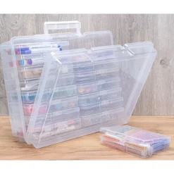 Koffer mit 16 herausnehmbaren Sortierboxen, Koffer: 38cm x 29,5cm x 12,7cm, transparent, 17-teilig