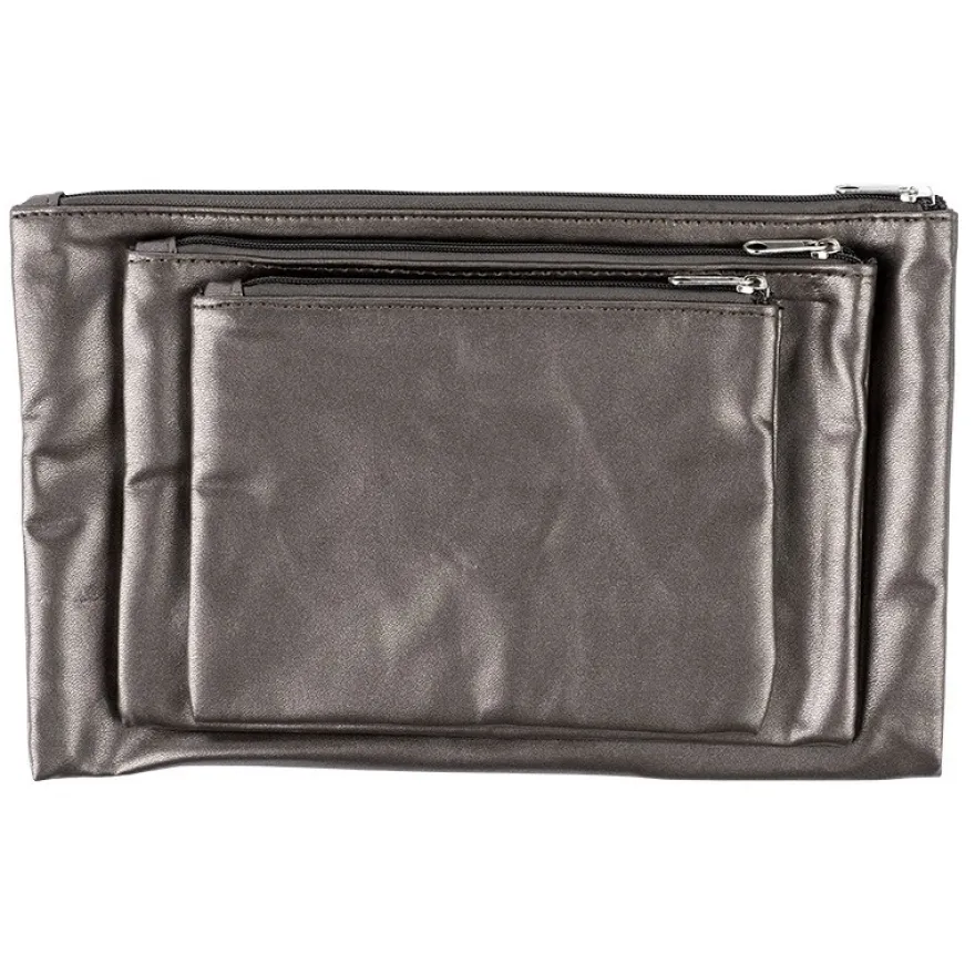 Kosmetiktäschchen, 3 verschiedene Größen, mit Reißverschluss, taupe-metallic, 3 Stück