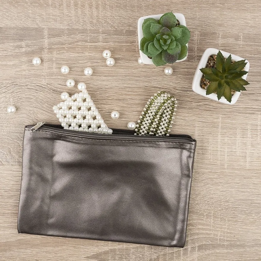 Kosmetiktäschchen, 3 verschiedene Größen, mit Reißverschluss, taupe-metallic, 3 Stück