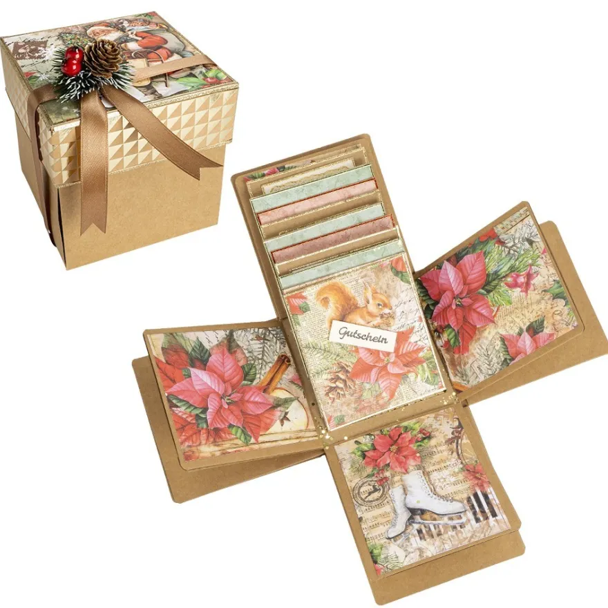 Kraftpapier-Überraschungsbox, mit Album, 12,5cm x 12,5cm x 12,5cm