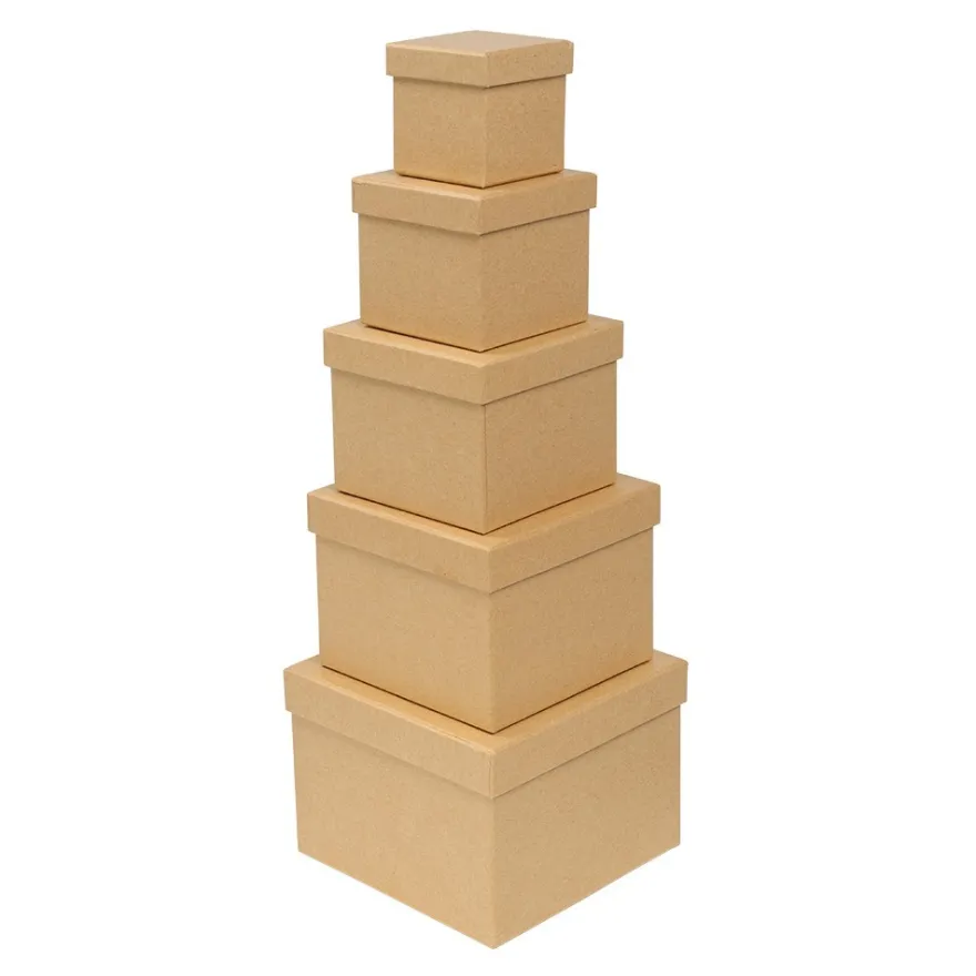 Kraftpapier-Geschenkboxen, quadratisch, verschiedene Größen, 5 Stück