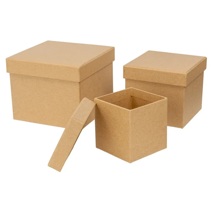 Kraftpapier-Geschenkboxen, quadratisch, verschiedene Größen, 5 Stück