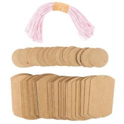Kraftpapier-Kissentaschen, 6,5cm x 9cm, inkl. Anhänger & rosa Papierkordel, 50 Stück