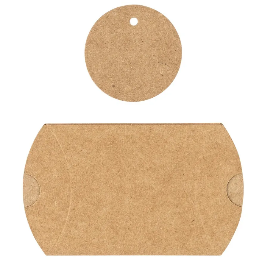 Kraftpapier-Kissentaschen, 6,5cm x 9cm, inkl. Anhänger & rosa Papierkordel, 50 Stück