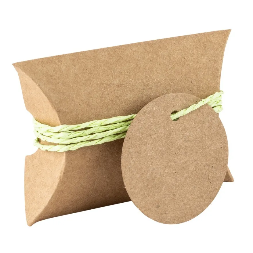 Kraftpapier-Kissentaschen, 6,5cm x 9cm, inkl. Anhänger & hellgrüne Papierkordel, 50 Stück