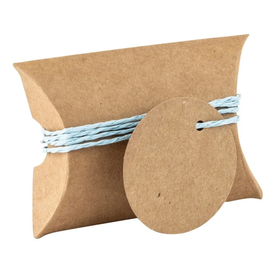 Kraftpapier-Kissentaschen, 6,5cm x 9cm, inkl. Anhänger & hellblaue Papierkordel, 50 Stück