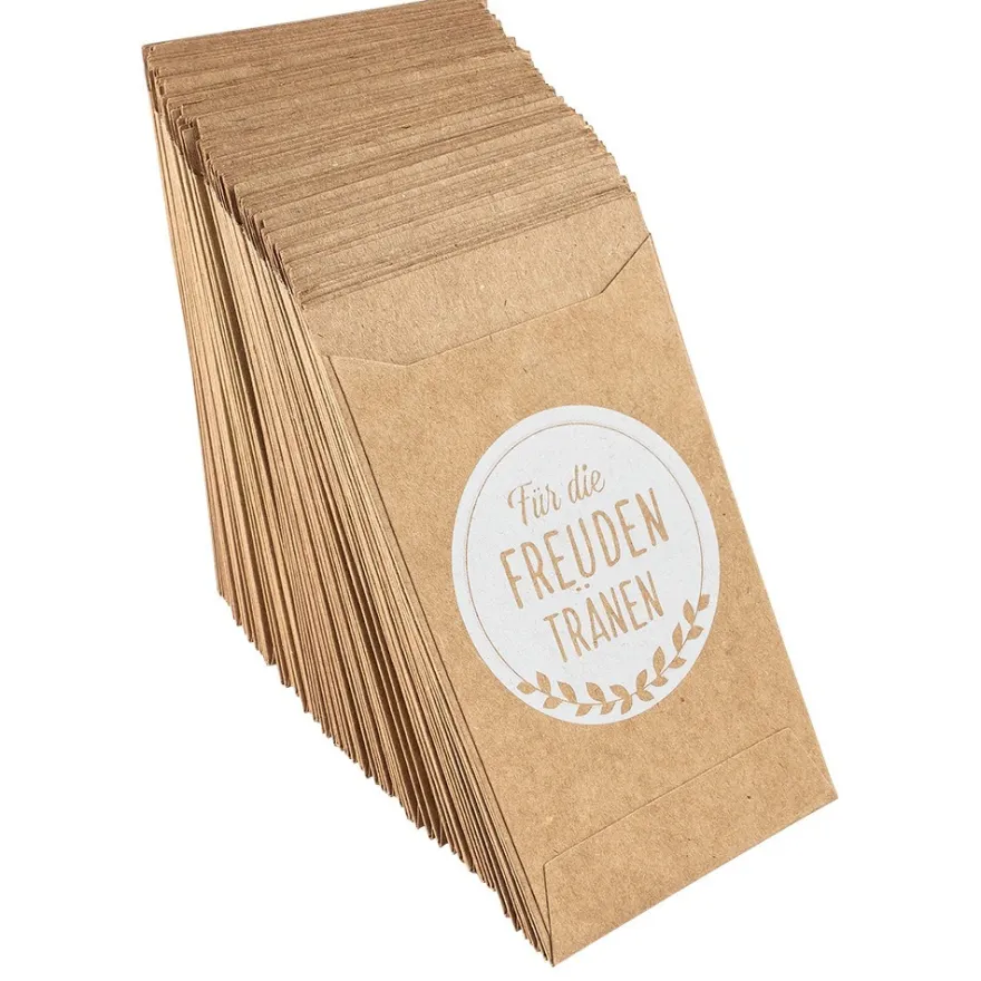Kraftpapier-Tüten, Freudentränen, 10,6cm x 6,3cm, 200 g/m², weiß bedruckt, 100 Stück
