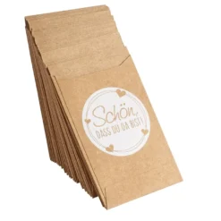 Kraftpapier-Tüten, Schön, dass Du da bist!, 10,6cm x 6,3cm, 200 g/m², weiß bedruckt, 100 Stück