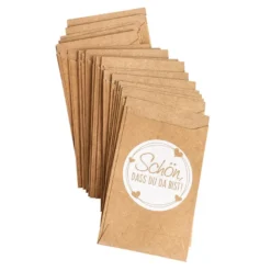 Kraftpapier-Tüten, Schön, dass Du da bist!, 10,6cm x 6,3cm, 200 g/m², weiß bedruckt, 100 Stück