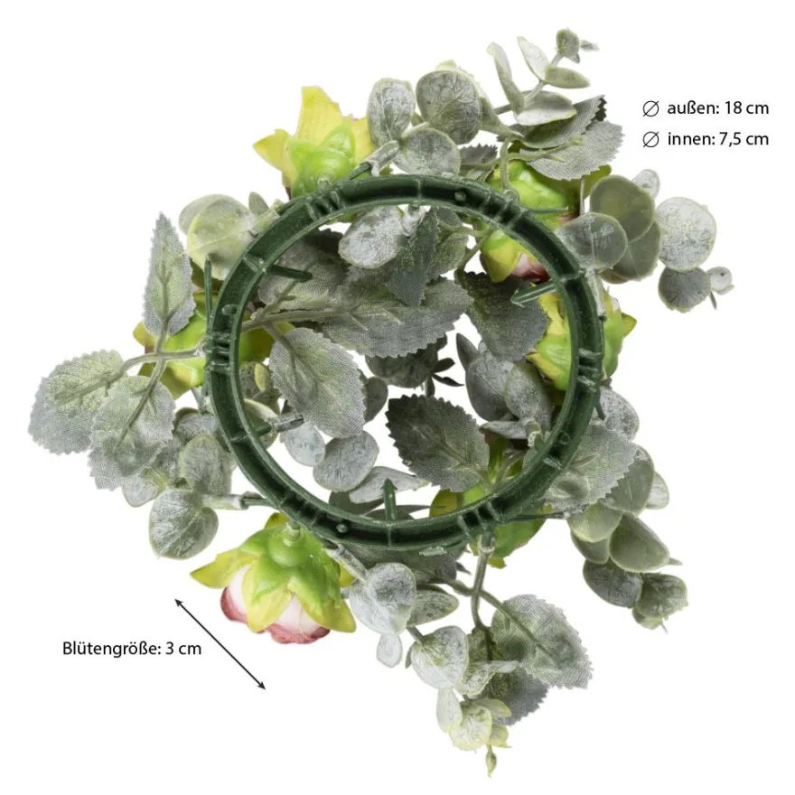 Kranz mit Rosen & Eukalyptus 2, innen: Ø 7,5 cm, außen: Ø 18cm,
